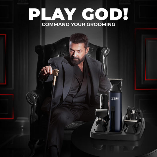 BEARDO Godfather Premium Trimmer Kit for Men | Full Body Grooming Kit with 6 Magnetic Attachments | 8000 RPM Motor, 120 Min Runtime, Travel Lock | Self-Sharpening Blades, Aluminium Body