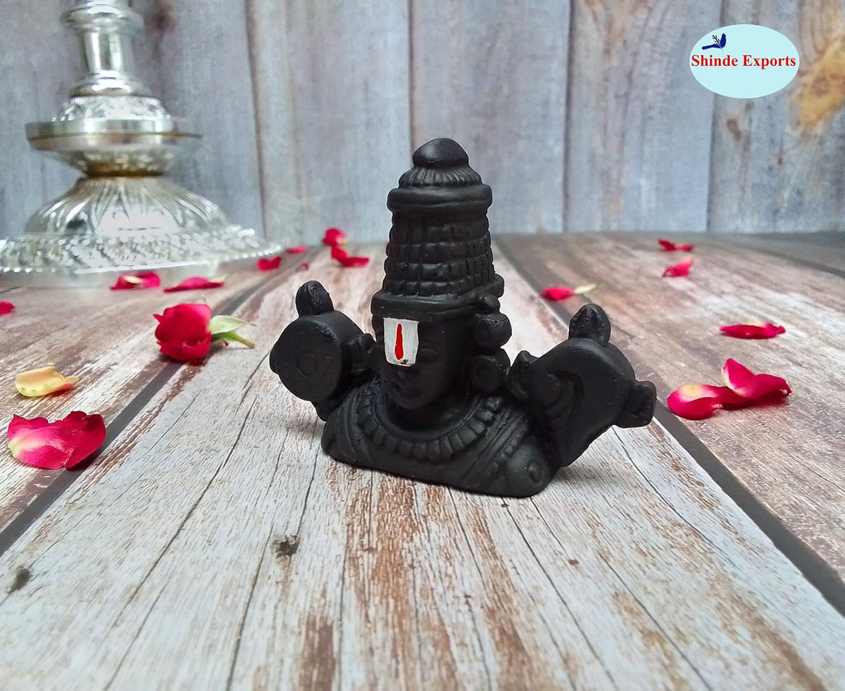 SHINDE EXPORTS Clay Govinda Idol For Car Dashboard/Balaji Murti For Car/Tirupati Balaji Murti/Balaji Statue For Pooja Room (Black 6 Cm, Fantasy)