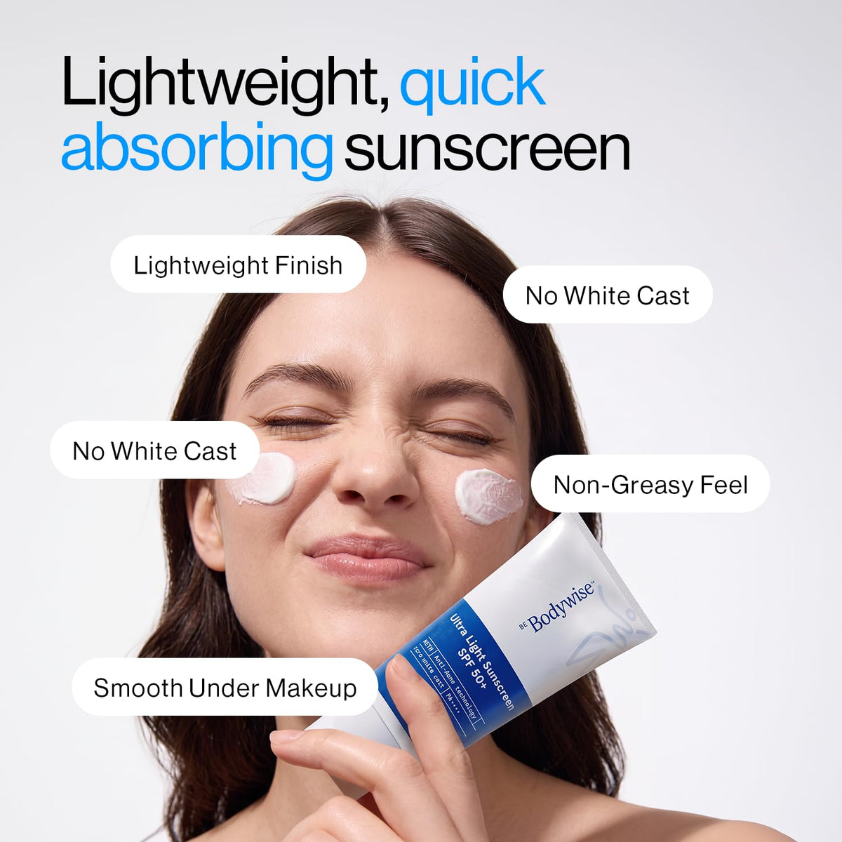 Be Bodywise Ultra Light Sunscreen SPF 50 PA+++ for Oily, Dry, Acne-prone Skin | Broad Spectrum Protection & Blue Light Protection | No White Cast | Non-Greasy | Korean Anti-Acne Technology | Water & Sweat Resistant | Ultra Lightweight Texture | For Men & Women | 50g