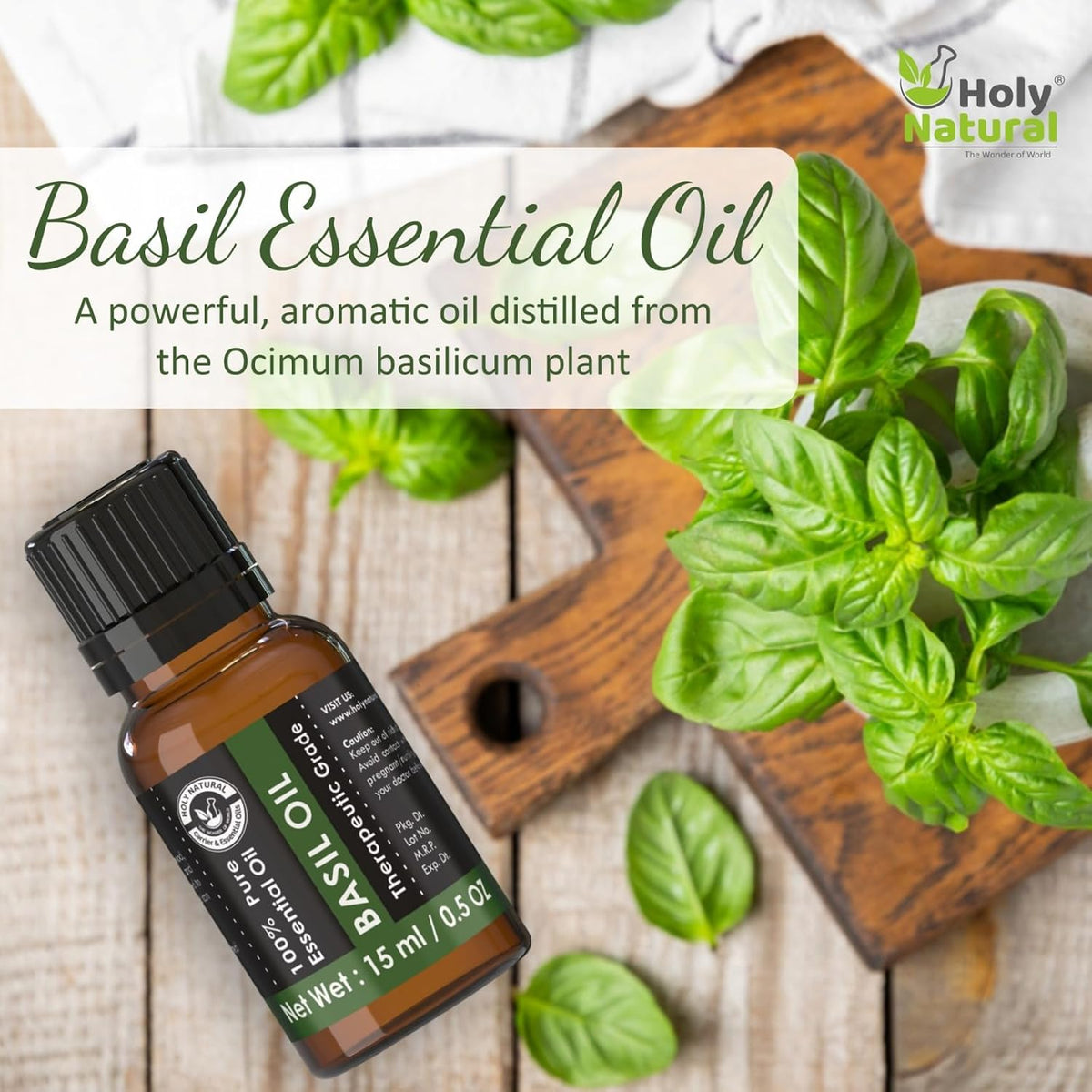 Holy Natural Basil Essential Oil 15ml (with Dropper Plug), Undiluted Therapeutic Grade