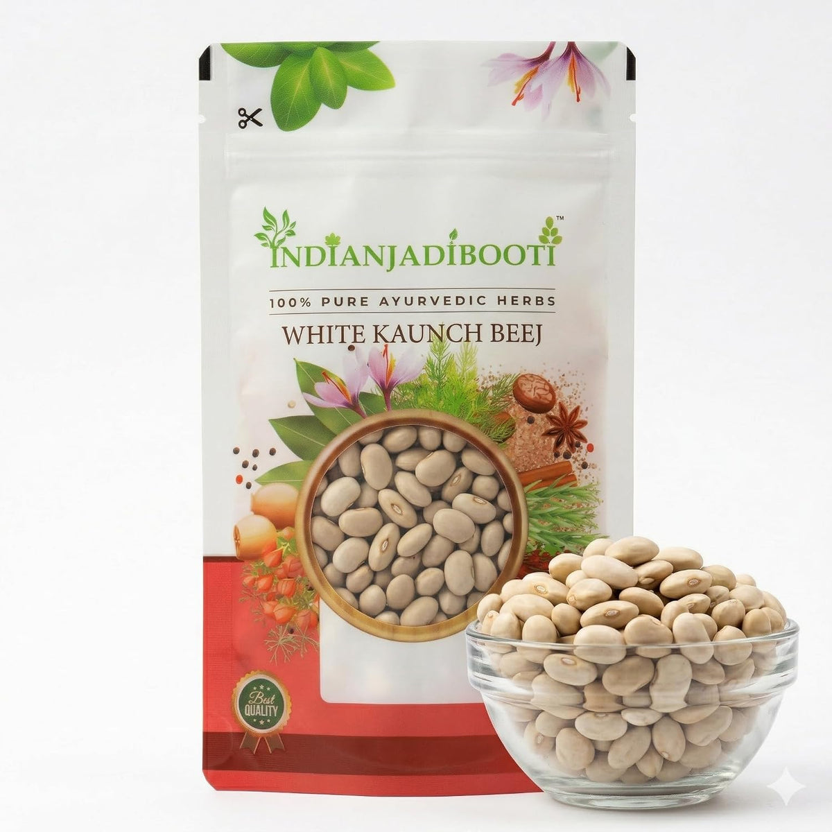 IndianJadiBooti White Kaunch Beej (Mucuna Pruriens/Velvet Bean) – Pure Raw Seeds for Vitality, Muscle Strength & Nervous System Support – Natural Mood Balance (100g)