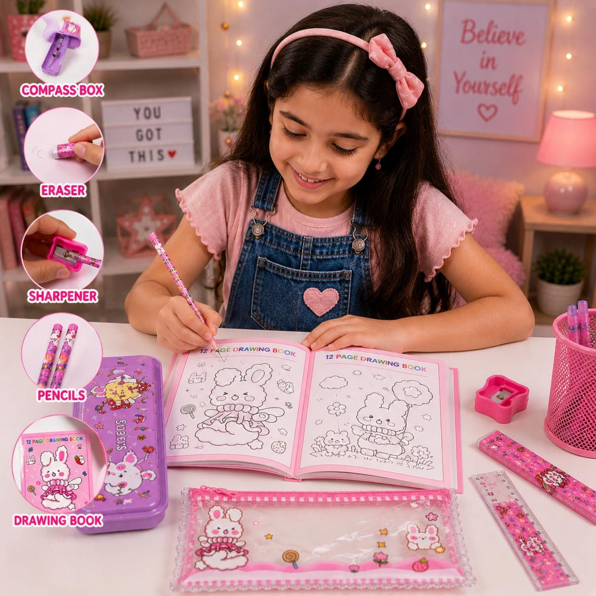 Toy Imagine Kids Stationery Kit for Birthday Return Gift | Pencils, Eraser, Scale & Sharpener | Ideal for School, Party Distribution, Kanjak, Festivals & Classroom Gifts (Pack of 8)