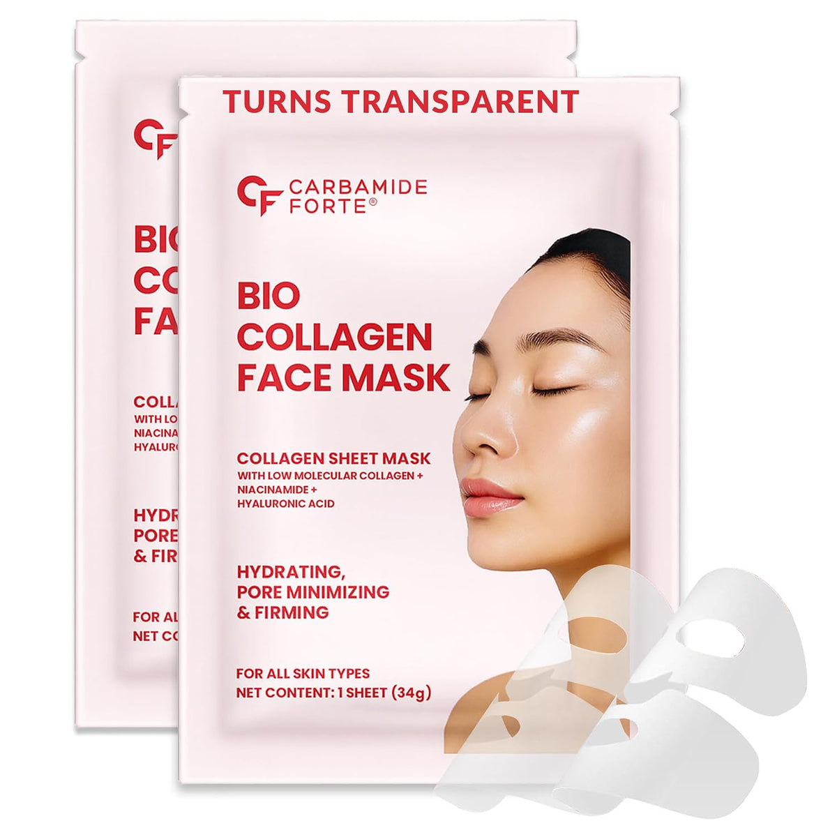 Carbamide Forte Bio Collagen Mask | Collagen Mask Overnight | Sheet Mask | Korean Glass Skin Overnight Hydrogel Face Mask Sheets for Deep Hydration, Pore Minimizing, Firming & Moisturizing | Paraben-Free | For All Skin Types | 2 Piece