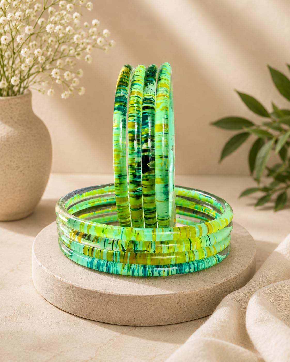 NMII Premium Glass Bangle Set for Women | Multicolor Designer Kangan | Fancy Kanch ki Chudiya | 3D Transparent Chudi Set | Wedding & Festive Occasions Bangles