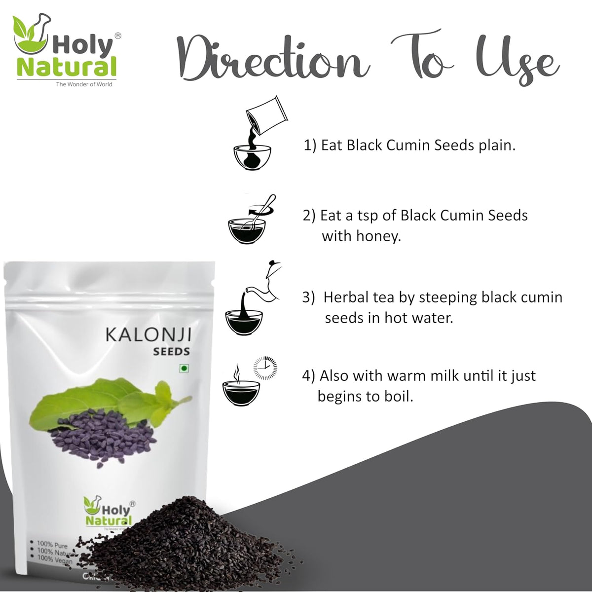 Holy Natural Kalonji Seeds – 400 Gm | Also called Black Seeds, Nigella Sativa and Black Cumin Seeds | Bold and Unique Seeds Flavor