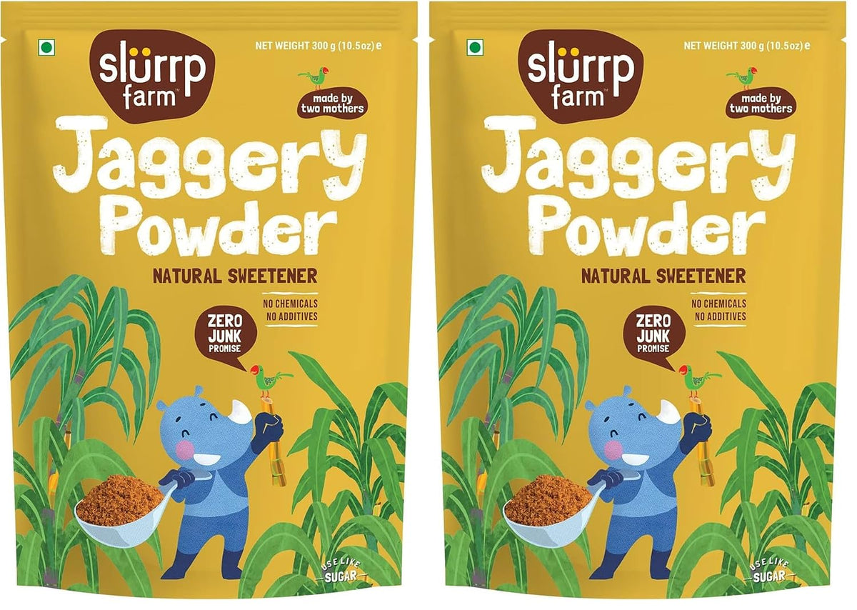 Slurrp Farm Jaggery/Gur/Gud Powder | Healthy Sugar Subsitute | Unbleached Jaggery | Sulphate Free, 300g (Pack of 2)