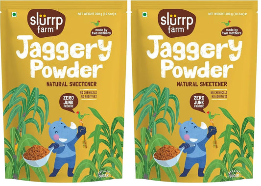 Slurrp Farm Jaggery/Gur/Gud Powder | Healthy Sugar Subsitute | Unbleached Jaggery | Sulphate Free, 300g (Pack of 2)