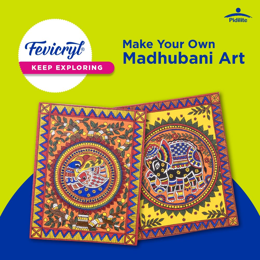 Fevicryl Madhubani Art kit I Learn Art of India with Complete DIY Painting Set with Pre-Printed Canvases, Acrylic Paints, Brushes & More | Perfect for Beginners & Artist | Ideal Gift for Rakhi