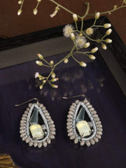 Priyaasi Prita Stones Studded Drop Earrings in Grey and Silver Color, One Size (DC-EAR-50270)