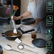 Parage 4 Pieces Stainless Steel Serving Spoons Set for Dining Table/Kitchen, 1.8 mm Heavy Gauge (1 Soup Ladle (Karchi), 1 Solid Spoon (Chamcha), 2 Rice/Serving Spoons), Silver (Pack of 4)