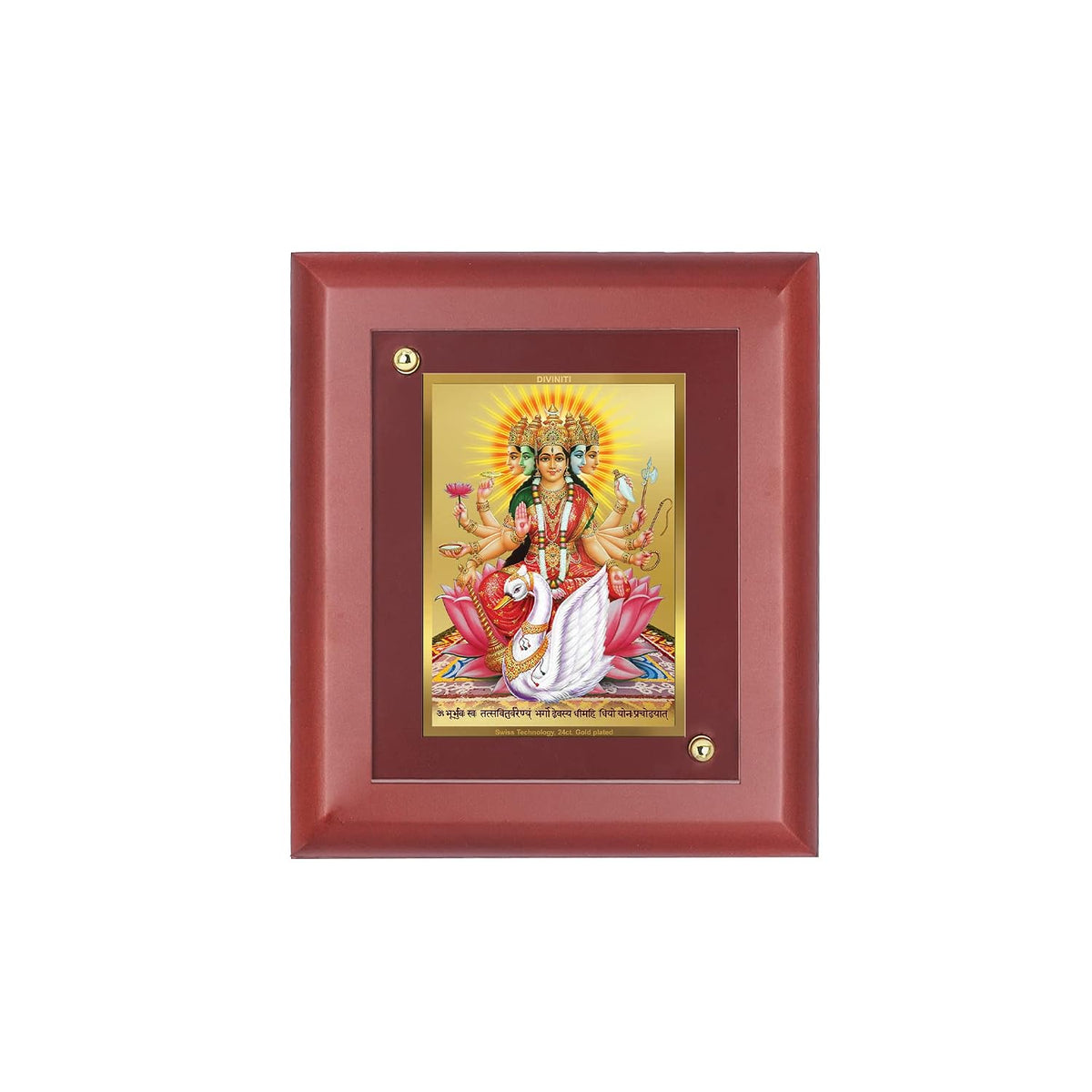 DIVINITI 24K Gold Plated Maa Gayatri Photo Frame | Premium Religious Gift & Spiritual Home Decor | MDF Gold Foil Frame for Pooja Room, Mandir, Wall & Gifting | 16 x 13.5 CM