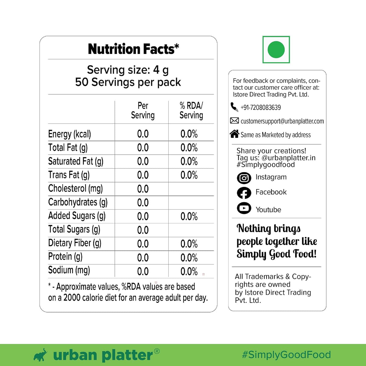 Urban Platter Monk Fruit Sweetener, 200g (Zero Calorie, Keto & Diabetic-Friendly, 1:1 Sugar Replacement, No Aftertaste, Monk Fruit + Erythritol Blend)