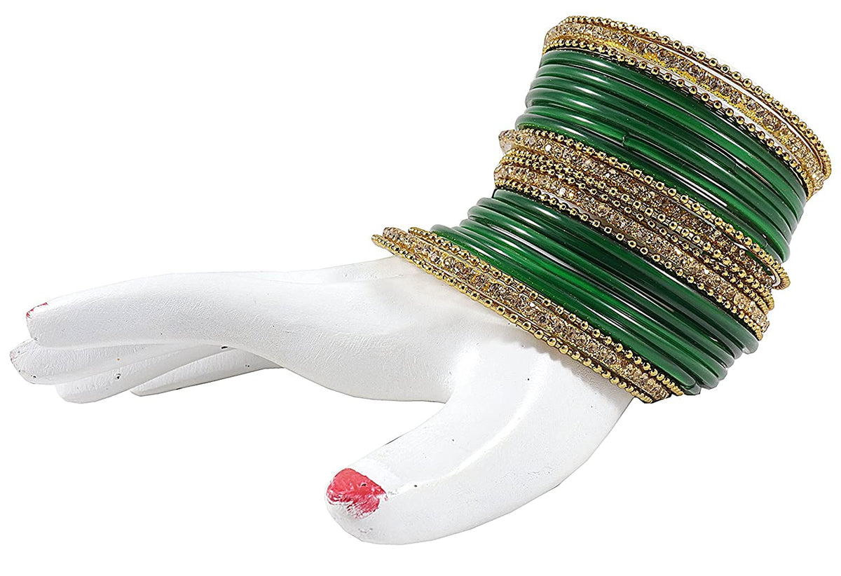 NMII Glass With Zircon Gemstone Studded Worked and Ball Chain Or Plane Gloosy Finished Bangles Set For Women and Girls