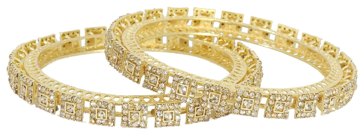 NMII Gold Plated Metal with Zircon Stone Bangles Pacheli Style Trendy Kada Set For Girls & Women | Traditional Rajwadi Bangles | Women's Bangles Bracelet | Kada For Women- Set of 2