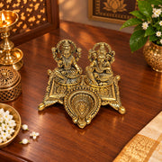 KridayKraft White Metal Gold Plated Diwali Laxmi Ganesh Chocki God Idol with Metal om Shape Incense Stick Holder