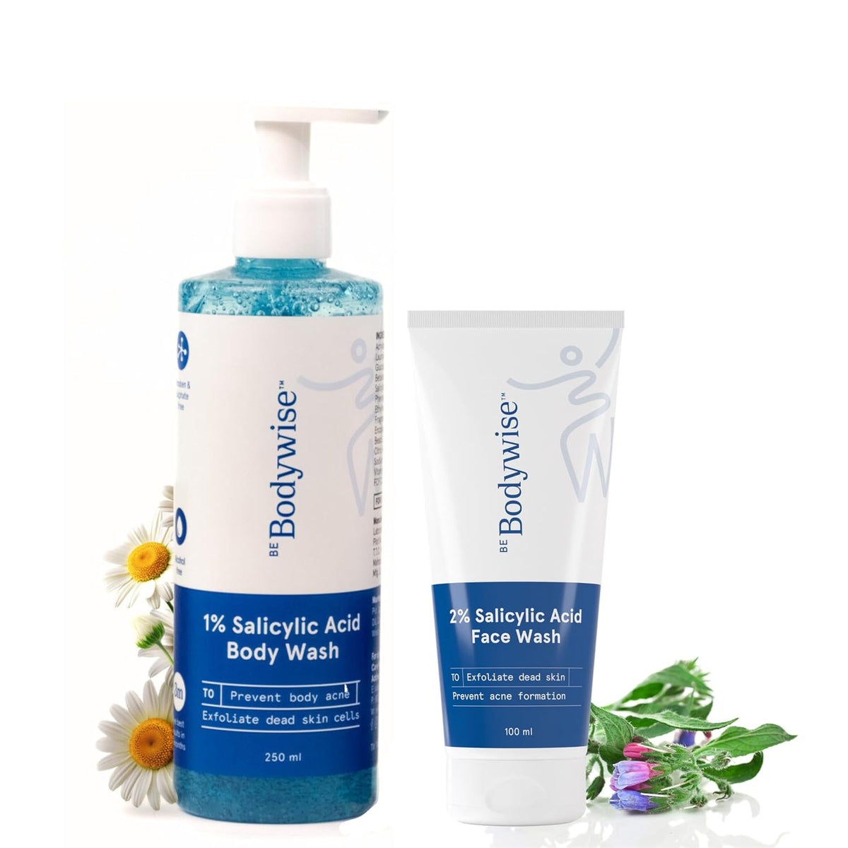 Be Bodywise 1% Salicylic Acid Body Wash & 2% Salicylic Acid Face Wash | With Allantoin & Chamomile Extract | Deep Cleanses Skin & Prevents Acne | Paraben & SLS Free | 350ml