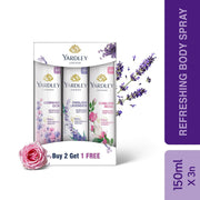 Yardley London Refreshing Deo Body Spray Tripack (English Lavender + English Rose + Morning Dew) for Women, 150ml Each (Pack of 3)