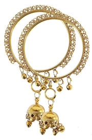 NMII Non-Precious Metal Base Metal with Leaf Shaped and Bracelet Bells Glossy Finished Latkan Kada Set For Women and Girls