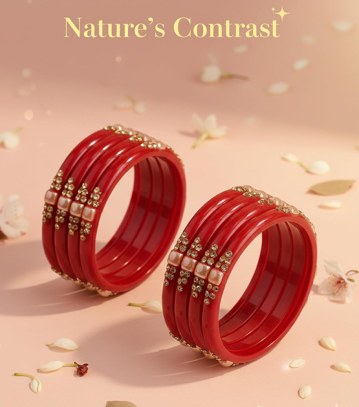 NMII Stylish Glass Kada Set Studded with Zircon Gemstone & Beads for Women & Girls