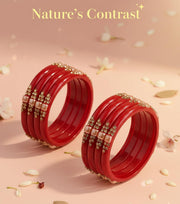 NMII Stylish Glass Kada Set Studded with Zircon Gemstone & Beads for Women & Girls