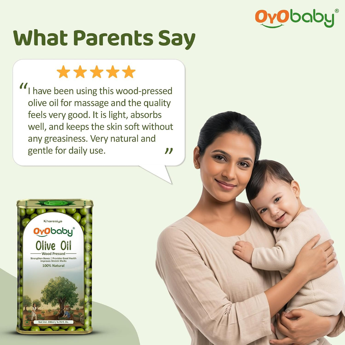 OYO BABY 100% Pure Olive Oil for Baby - 200ml | Enriched with Vit E & Omega 3 | Baby Massage Oil for Skin & Hair Nourishment | Edible Food-Grade Oil