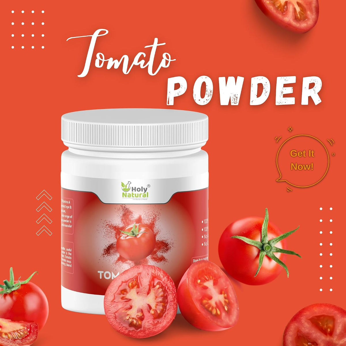 Holy Natural Tomato Powder - 500g | Rich in Vitamin A & C | Spray-Dried | Flavorful for Soups, Juices, Sauces, Ketchup & Seasoning