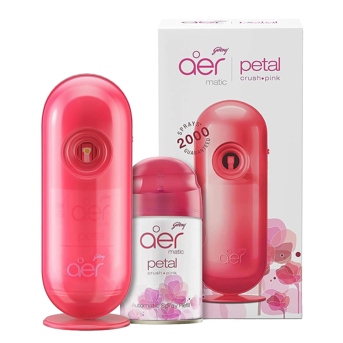 Godrej aer Matic Kit (Machine + 1 Refill) - Automatic Room Fresheners with Flexi Control Spray | Petal Crush Pink | 2000 Sprays Guaranteed | Lasts up to 60 days (210ml)