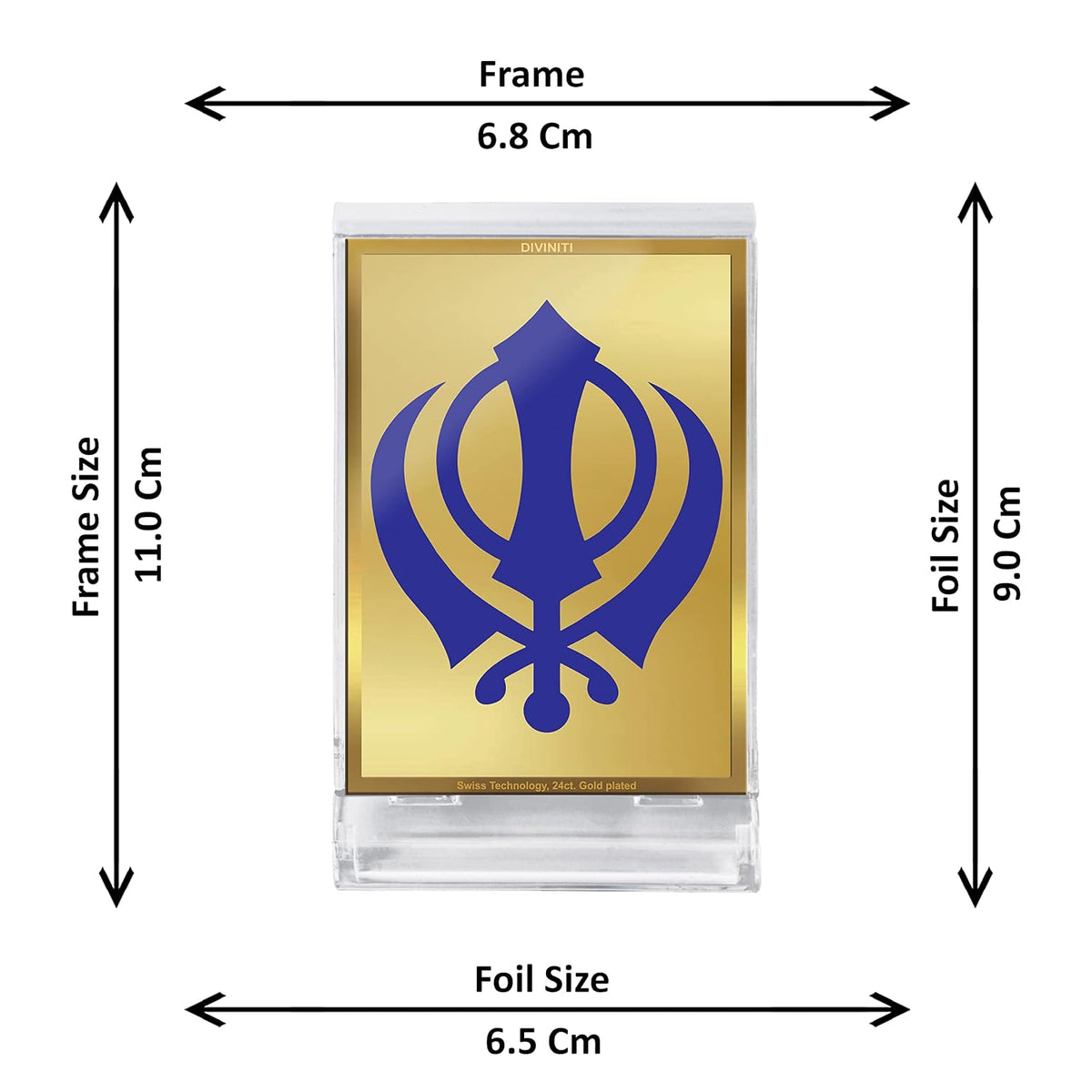 DIVINITI 24K Gold Plated Religious Car Dashboard Frame | Premium God Idol Frame for Car, Home Mandir & Office Table | Spiritual Gift, Decorative Showpiece | Khanda Sahib
