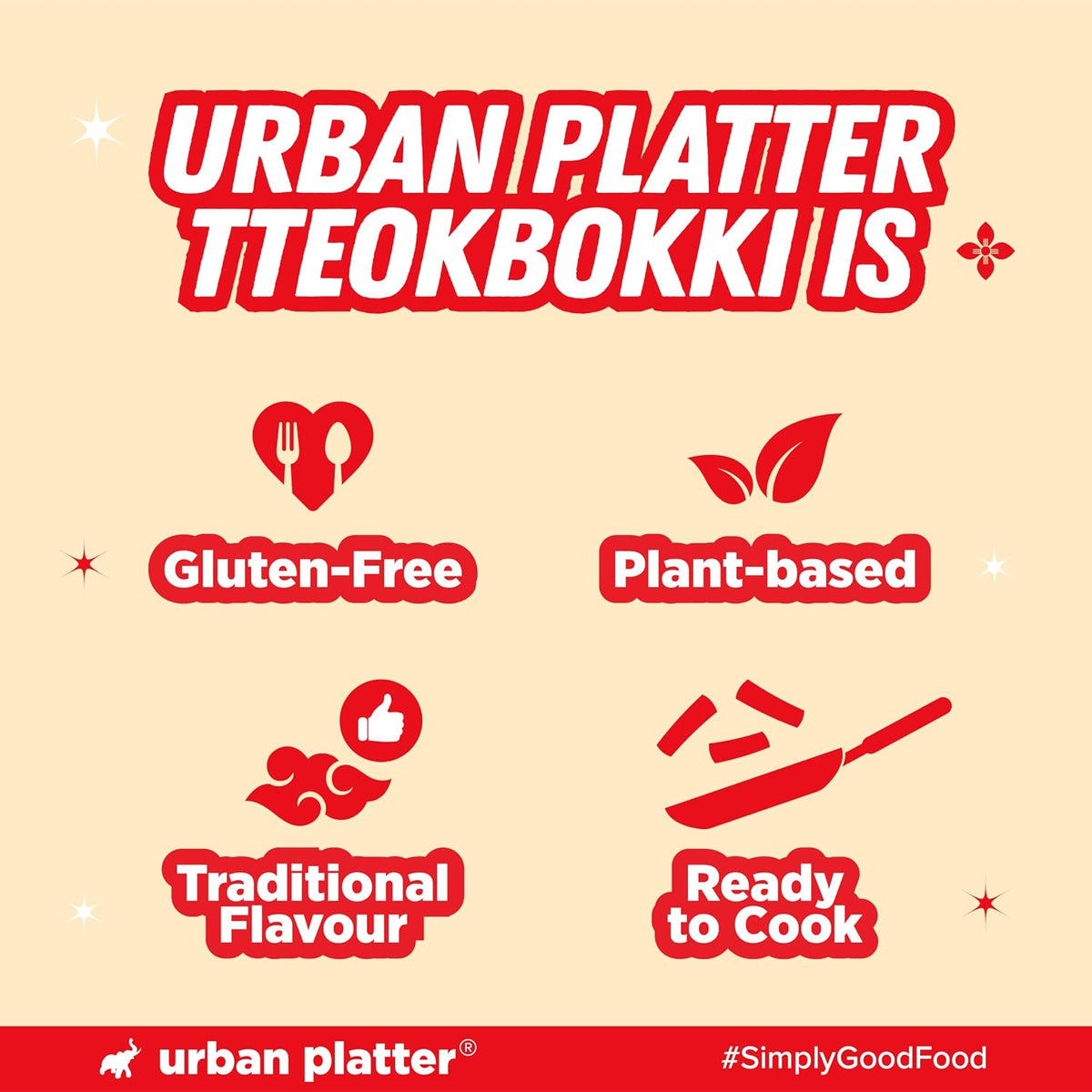 Urban Platter Classic Korean Tteokbokki Rice Cakes, 400g (200g x 2N | Soft & Chewy Garaetteok | Ready to Cook K-Drama Food | No Preservatives)