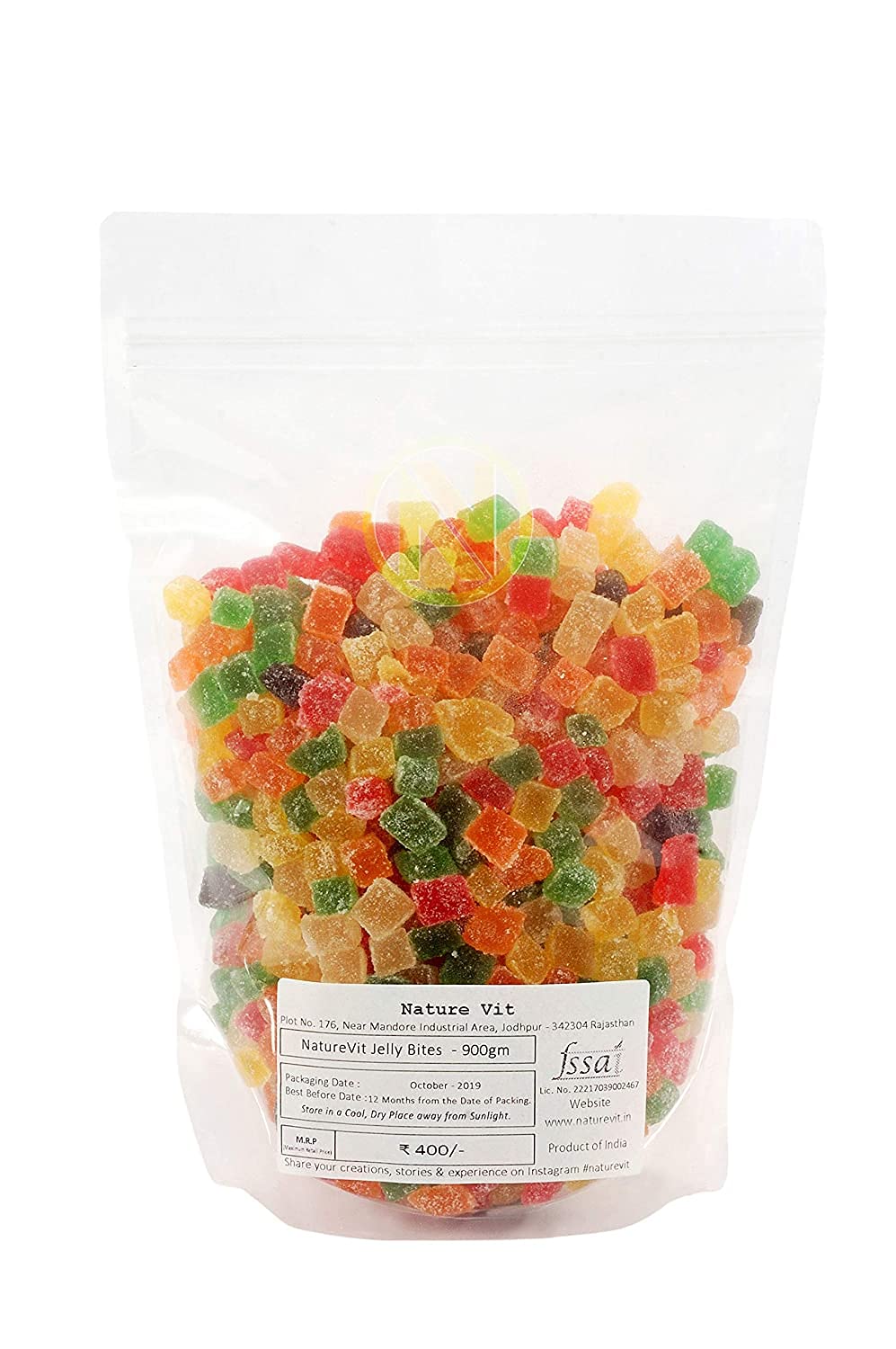 NatureVit Jelly Bites 400 Gram | Sweet Sugar-Coated Candy | Brightly Coloured Fun Treats for Kids & Adults | Fruity & Chewy Jelly Snacks