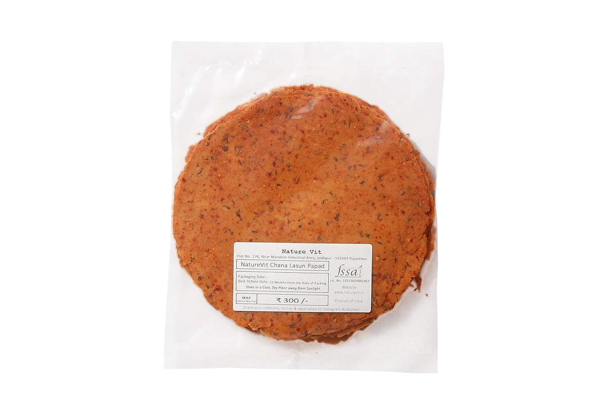 NatureVit Chana Lasun Papad 400g | Handmade Moong Garlic Papad | Traditional Rajasthani Snack | Crispy, Spicy & Flavorful | Sun-Dried & Ready to Fry