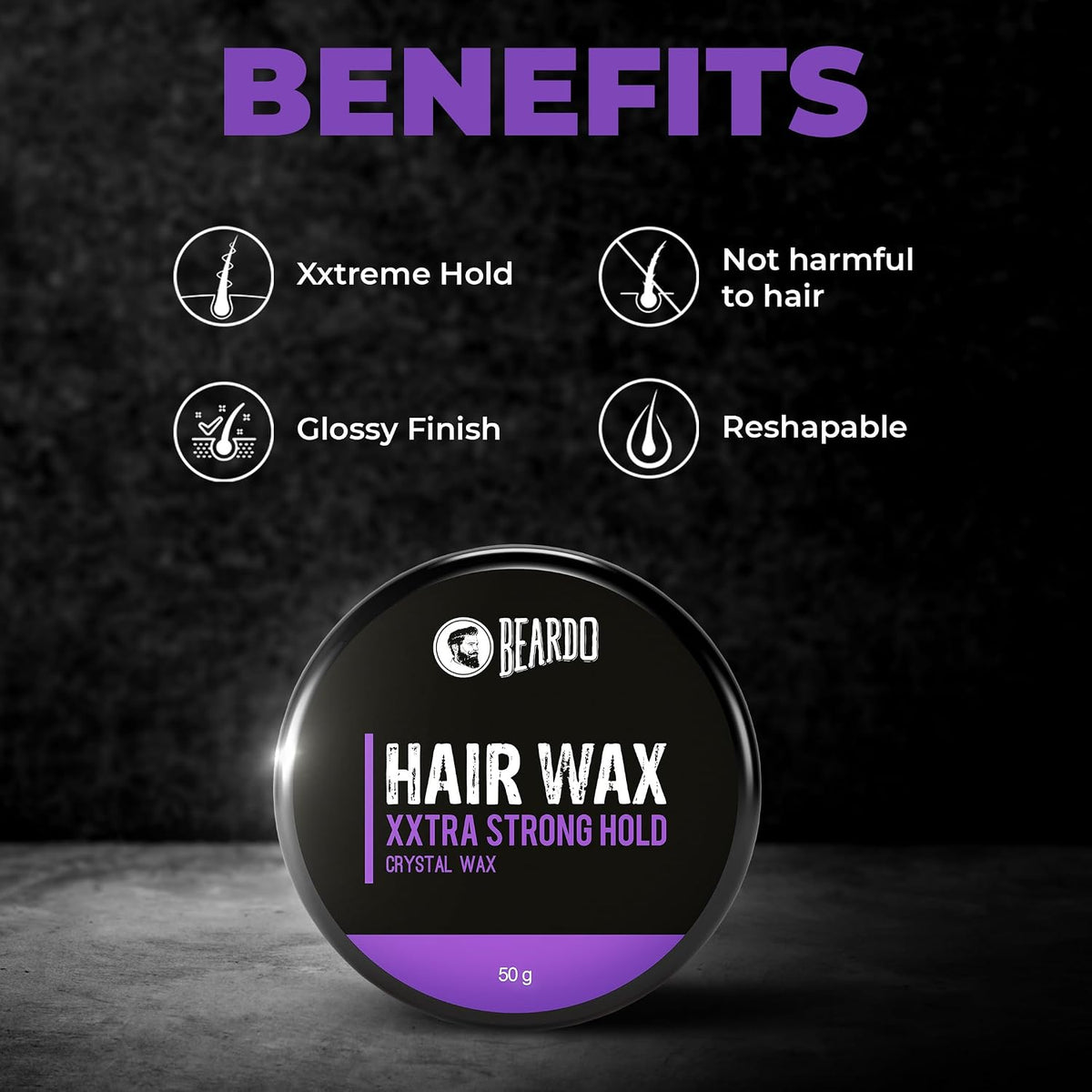 Beardo Xxtra Stronghold Hair Wax, 50 gm | Crystal Hair Wax for Men | Hair Wax Men | Hair Styling Wax for Glossy Finish & Shine | Extra Strong Hold Wax