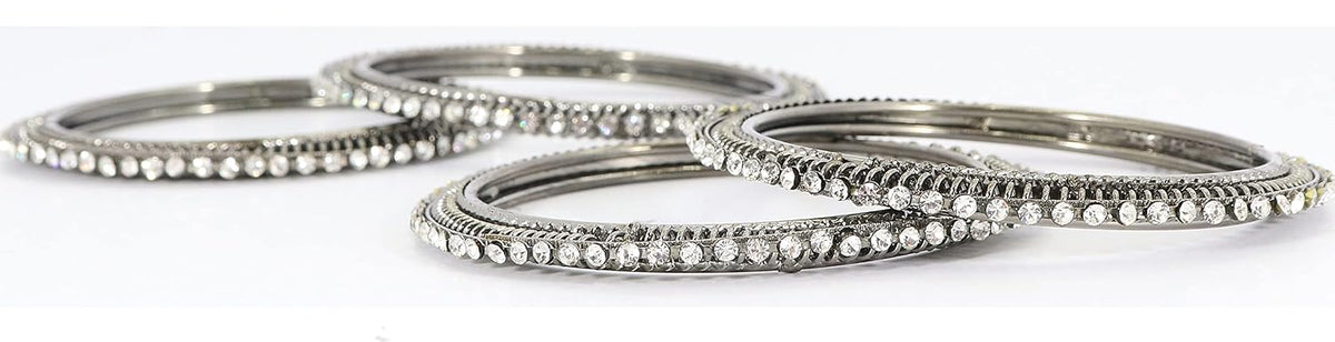 NMII Non-Precious Metal Base Metal and Curved Shaped Studded with Zircon Gemstone Glossy Finished Bangle/Kada Set For Women and Girls