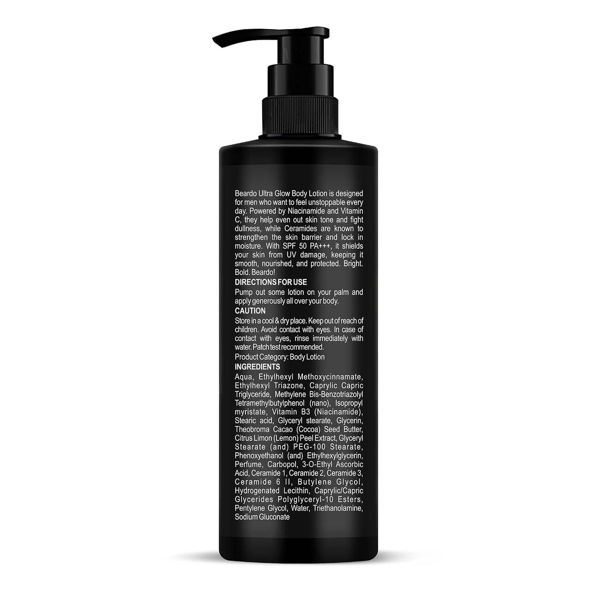 Beardo Ultraglow SPF 50 PA+++ Body Lotion for Men, 250 ml | Sun protection,Hydrating & Light Weight Winter Moisturizer for Body | Moisturizes & Nourishes Dry Skin | Body Butter for Men