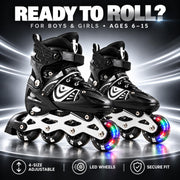 Toy Imagine Adjustable Inline Skates for Kids & Adults, Ages 6-18, Black