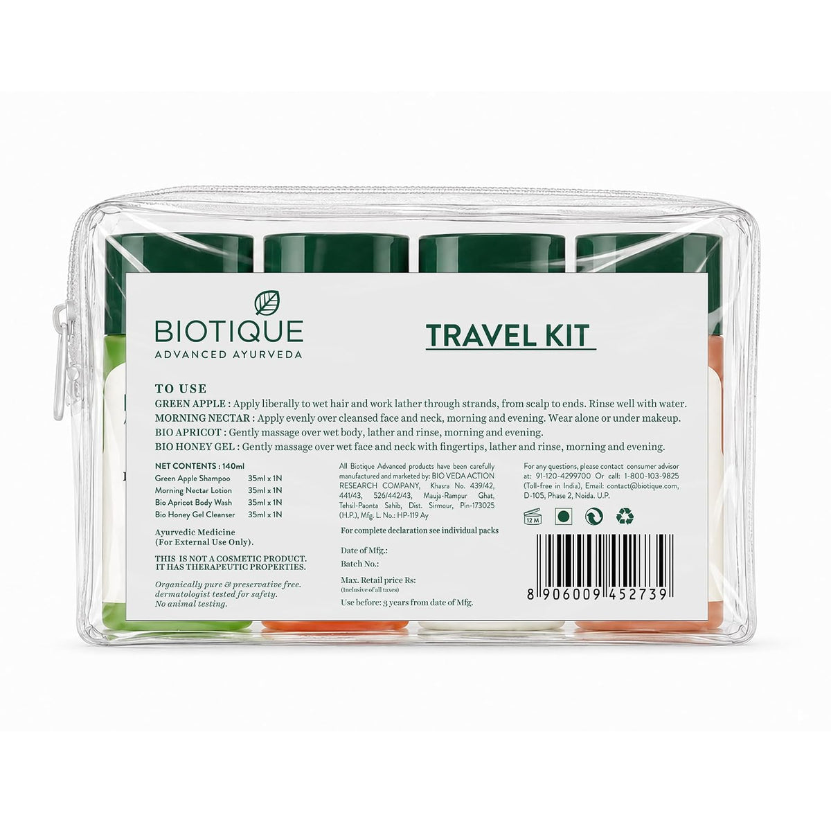 Biotique Travel Kit | Includes Green Apple, Bio Apricot, Morning Nectar & Honey Gel | Mini Skincare & Haircare Essentials for Travel | Enriched with 100% Botanical Extracts