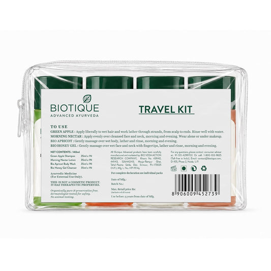 Biotique Travel Kit | Includes Green Apple, Bio Apricot, Morning Nectar & Honey Gel | Mini Skincare & Haircare Essentials for Travel | Enriched with 100% Botanical Extracts