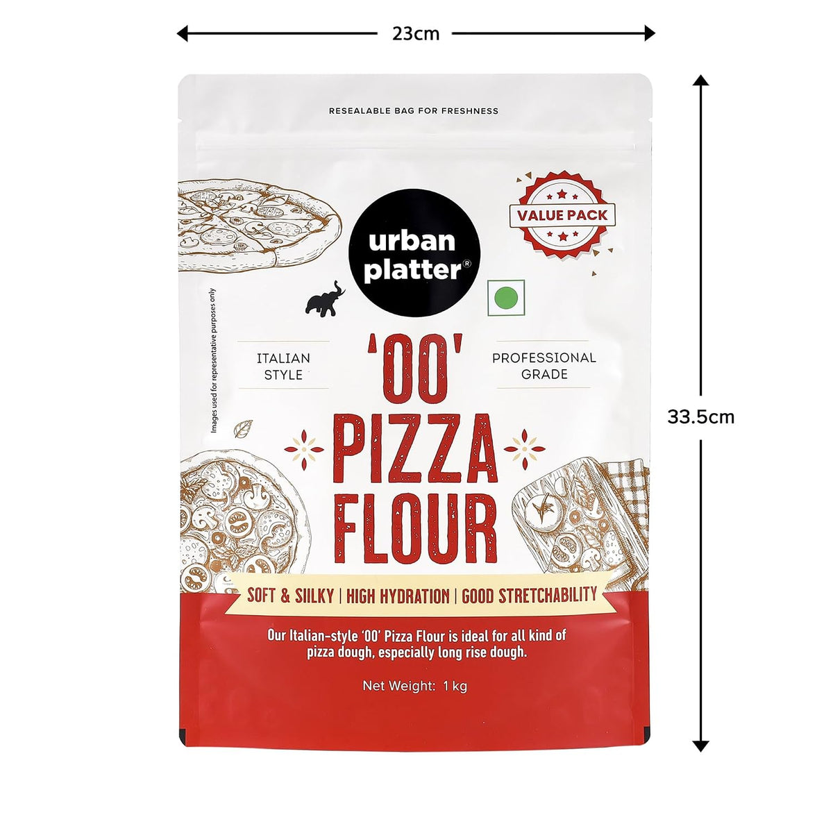 Urban Platter '00' Pizza Flour, 1kg (Superfine Durum Wheat for Soft & Stretchy Dough | Professional-Grade | Maida-Free | Perfect for Homemade Pizza)