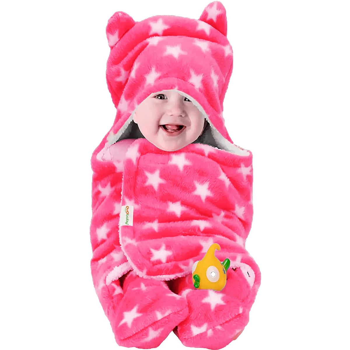 OYO BABY - Waterproof Baby Bed Protector Dry Sheets(Grey + Salmon Rose) & OYO BABY 3-in-1 Fleece Hooded Baby Blanket Wrapper -Pack of 1 (Baby Pink Star Printed)