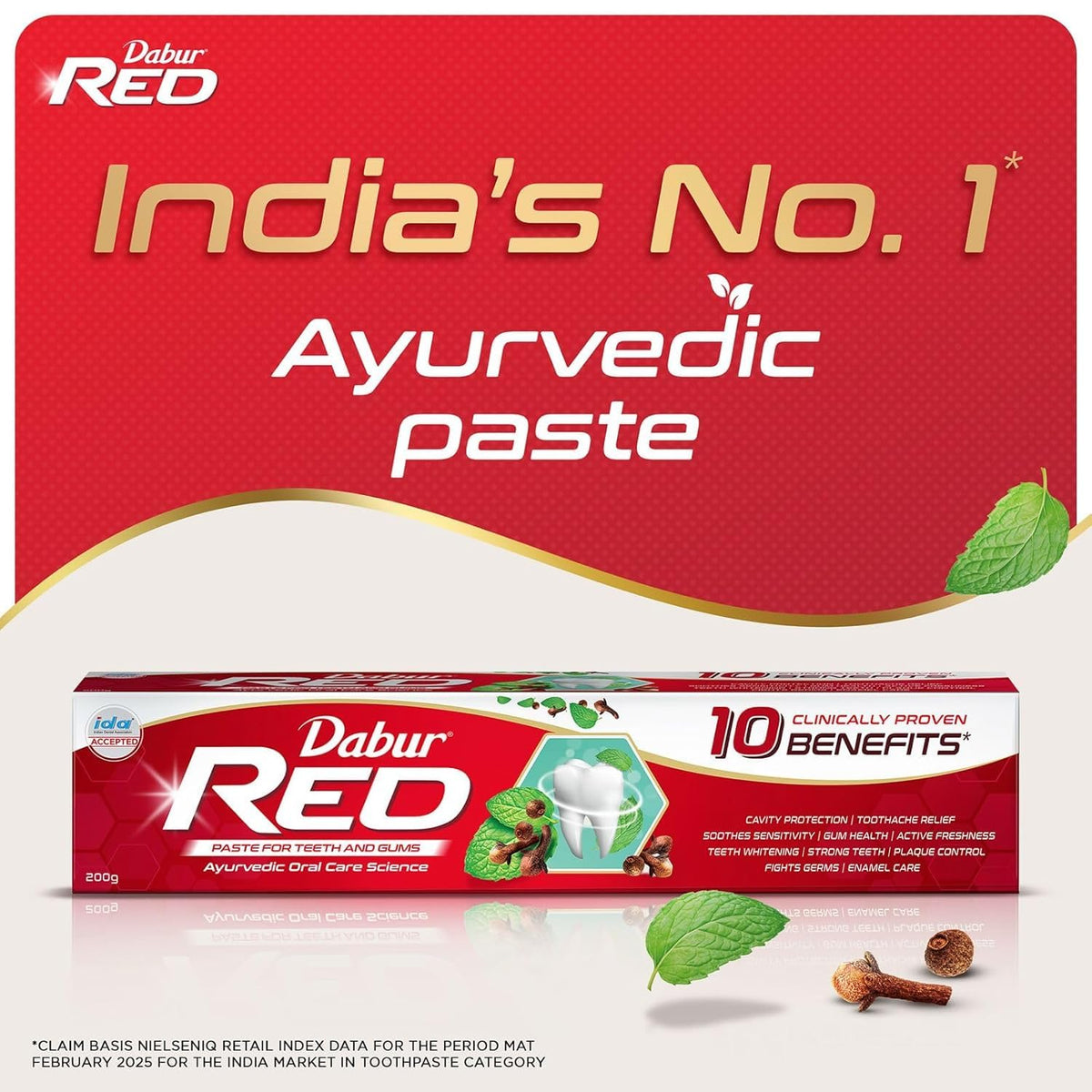 Dabur Red 600g (150g x 4, Pack of 4) Toothpaste - India's No.1 Ayurvedic Paste, Provides Protection Plaque Removal, Toothache, Yellow Teeth, Bad Breath