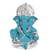 DIVINITI 999 Silver Plated Resin Lord Ganesha Idol for Car Dashboard, Tabletop|Ganesh Statue for Good Luck and Success|Ganpati Murti for Home Decor Mandir, Office Desk Puja Gift Teal (8.4x4.2cm)