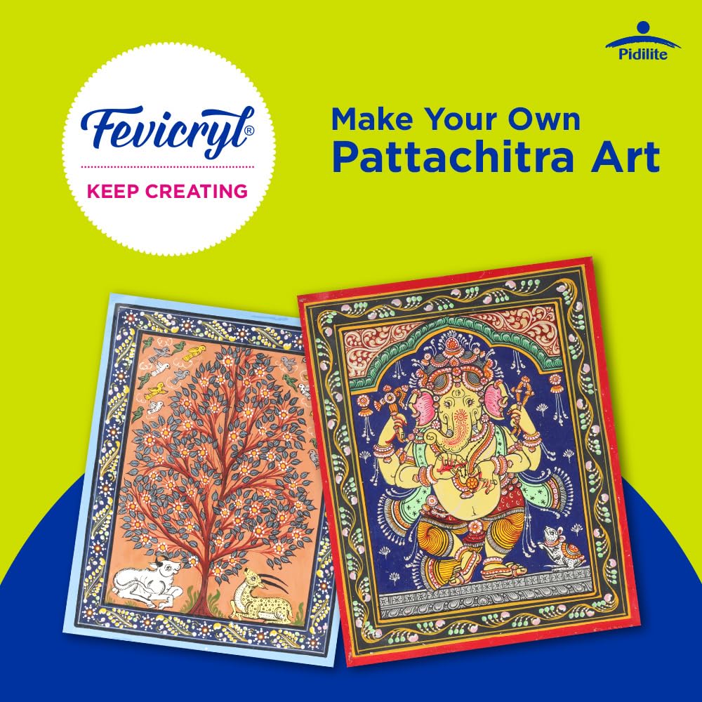 Fevicryl Art of India Pattachitra Kit, Acrylic Paints 12 Shades, 2 Round Brushes, 2 Pre-Designed Canvases, Ideal for Festive Gifting, Artists, Students