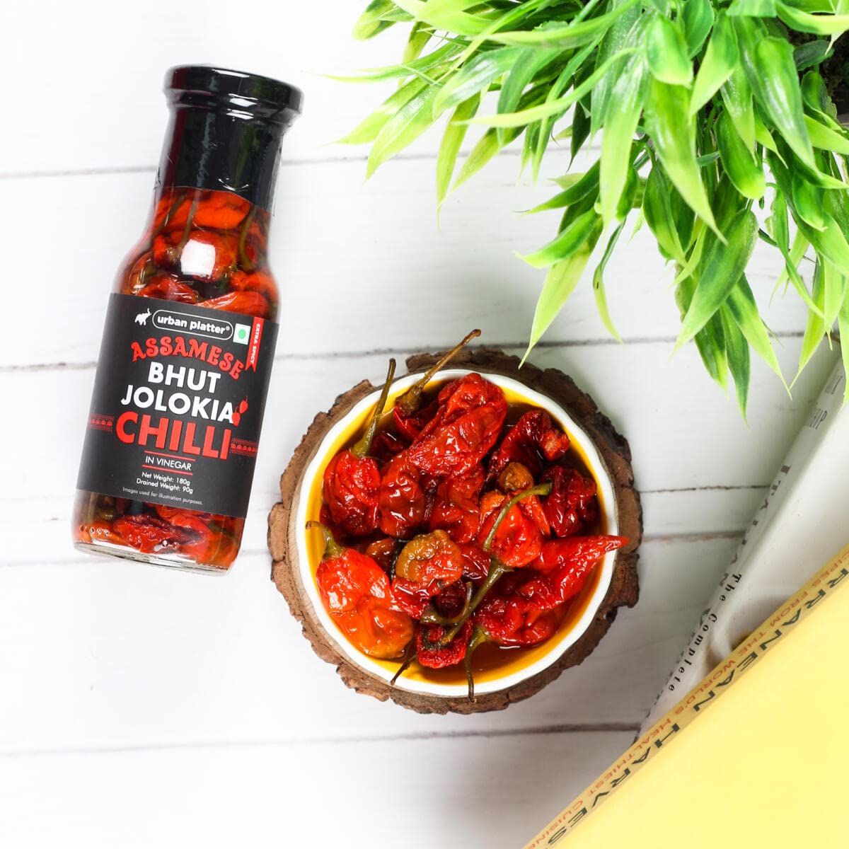 Urban Platter Assamese Bhut Jolokia Whole Chilli Peppers in Vinegar, 180g