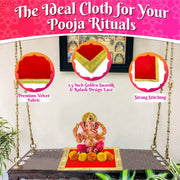 Bhakti Lehar Red Velvet Pooja Cloth | Aasan for God Idol Sitting, Mandir Shelf, Puja Chowki Table and Home Temple Decoration - Pack of 4 (16 x 16 Inch)