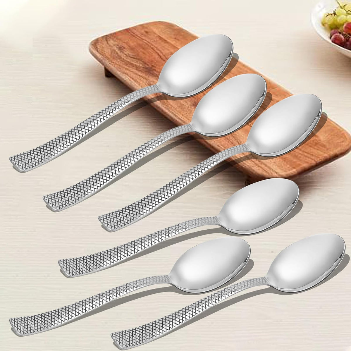Parage 6 Piece Stainless Steel Table Spoons Set with Zig Zag Design, Dinner Spoon for Home and Kitchen, 18.5 cm, Tableware, Set of 6, Silver