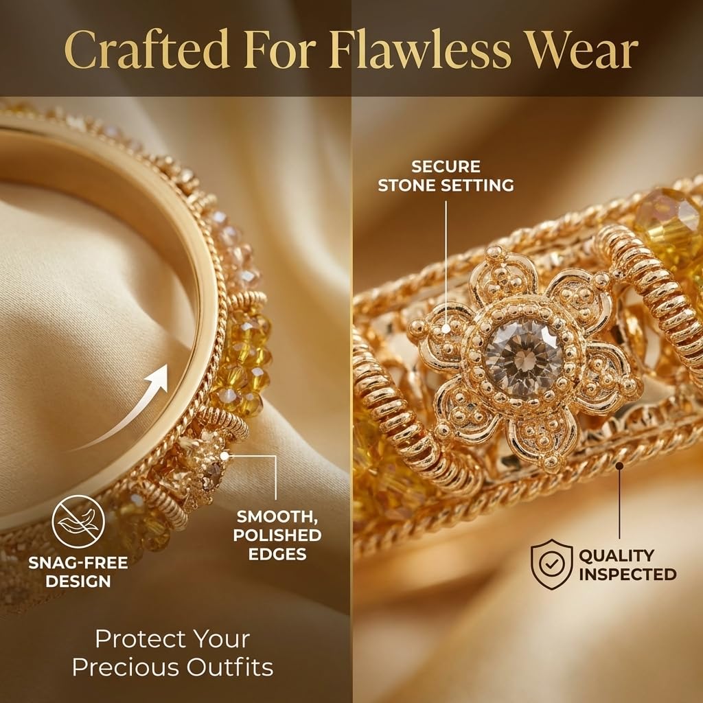 NMII Non-Precious Metal With Base Metal And Zircon Gemstone Or Colourful Beads Studded On Flower Glossy Finished Kada Set For women and Girls