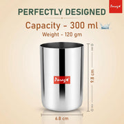 Parage 6 Pieces Stainless Steel Heavy Gauge Glass Set/Scratch Resistant, Serving Glass/ 300ml Glass for Water & Juice (Silver, Dia 6.5 cm, Hight 10 cm)