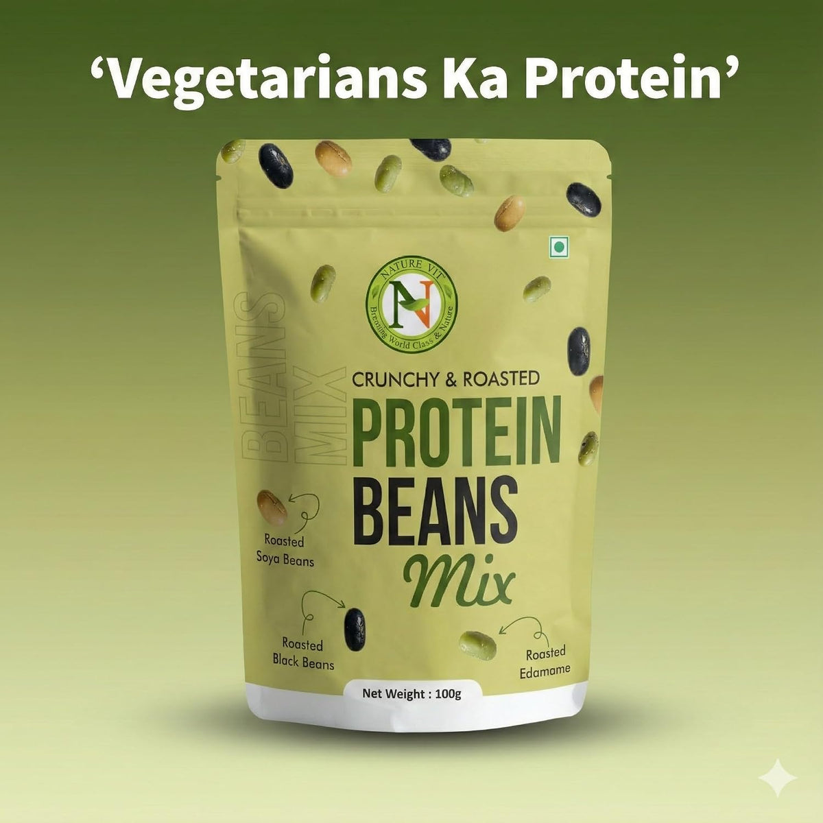 NatureVit Roasted Protein Beans Mix, 200g | High Protein Healthy Snack | Crunchy Roasted Bean Mix | Vegan Fiber-Rich Superfood