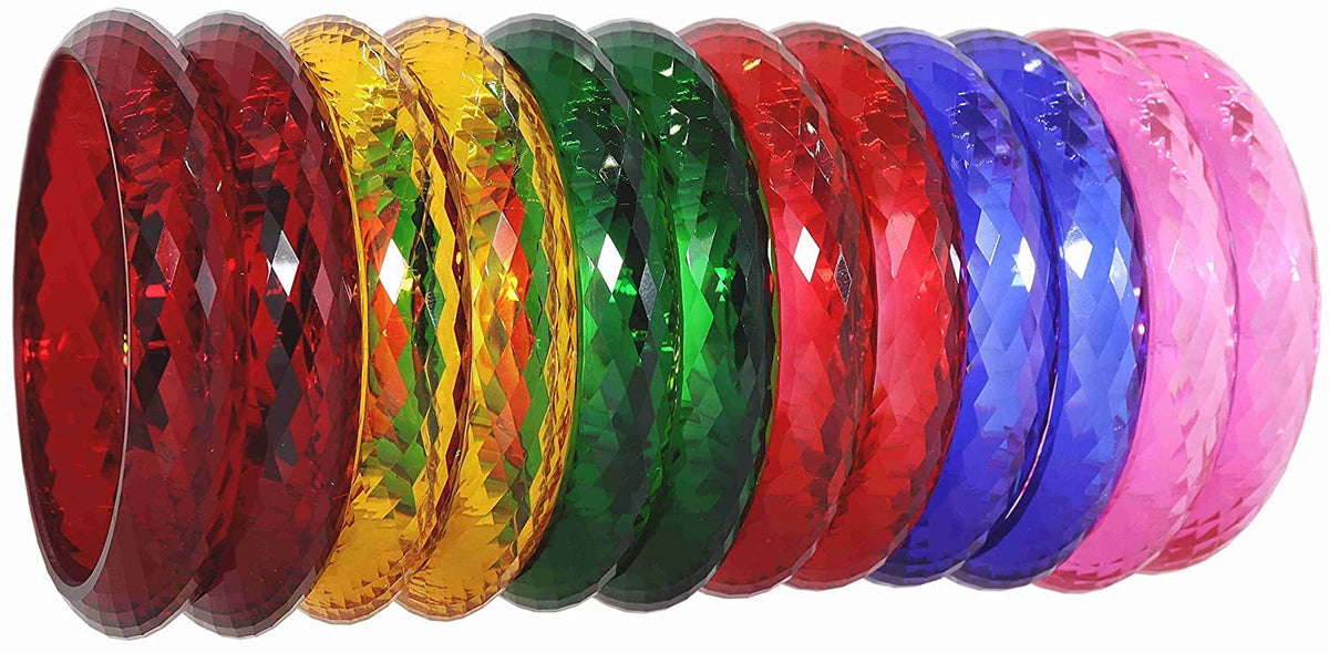 NMII Acrylic (Plastic) With Diamond Cut Pattern Glossy Finished Kada Set For Women and Girls, (Multi_A40_2.4 Inches), Pack Of 12 Bangles