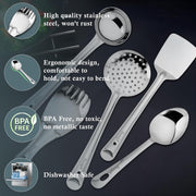 Parage 5 Pieces Stainless Steel Kitchen Tools Set for Kitchen Cooking and Serving, Pack of 5, Ladle(Karchhi), Skimmer(Jhara), Turner/Spatula (Palta), Basting and Rice Spoon, Silver